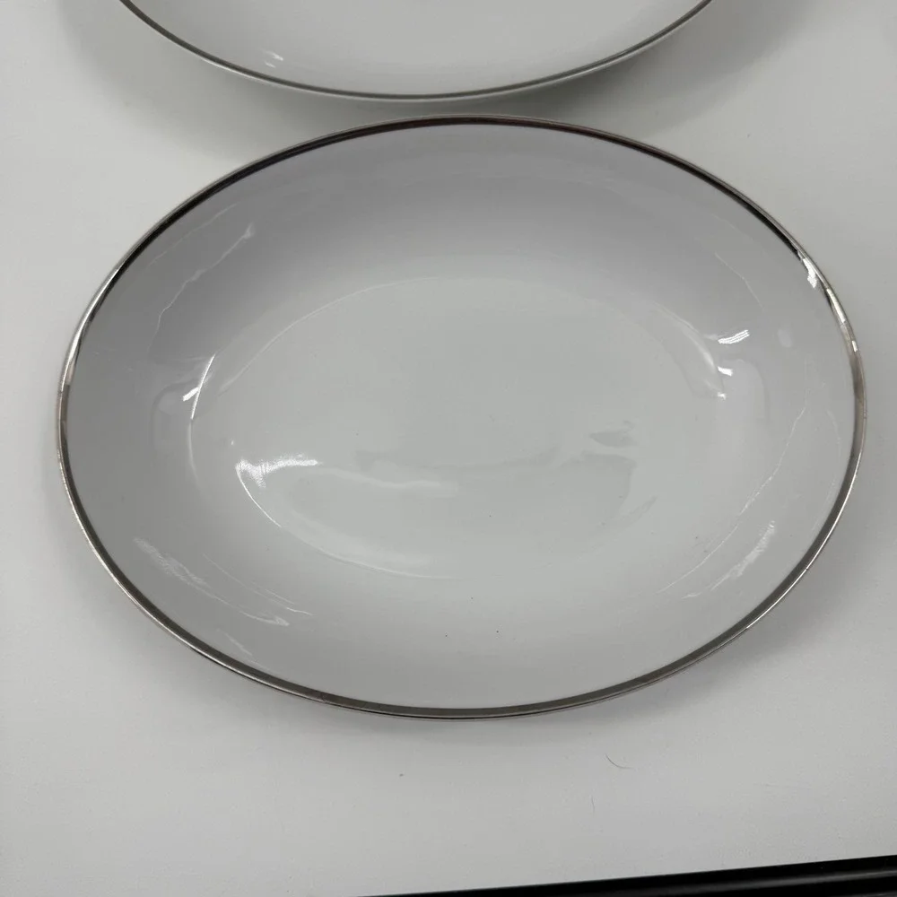 Harmony House Moderne 3545 Fine China Oval Vegetable Bowls Platinum Trim Set 2